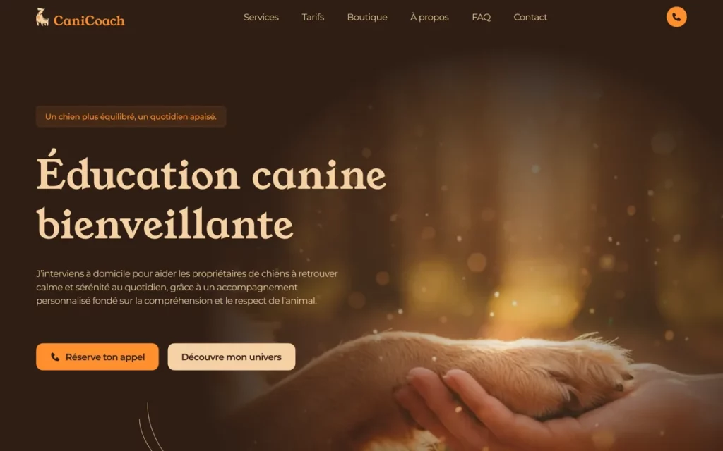 Page d'accueil du site de Canicoach